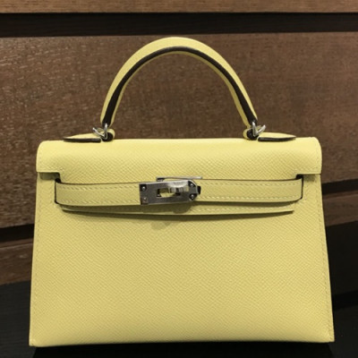 Hermes Mini Kelly 2 Epsom Leather Tote Shoulder Bag ,20cm - 에르메스 미니 켈리 2 엡송 레더 여성용 토트 숄더백 HERB0287,20cm,옐로우(은장)