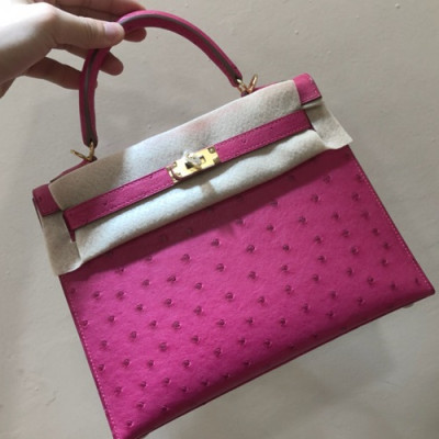 Hermes Kelly Ostrich Leather Tote Shoulder Bag ,28cm - 에르메스 켈리 오스트리치 레더 여성용 토트 숄더백 HERB0293,28cm,핑크