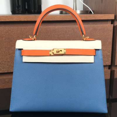 Hermes Kelly Epsom Leather Tote Shoulder Bag ,25cm - 에르메스 켈리 엡송 레더 여성용 토트 숄더백 HERB0312,25cm,블루+화이트