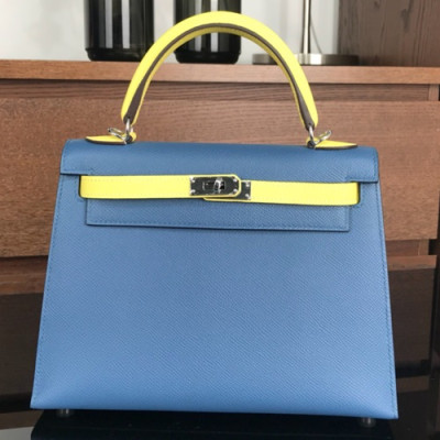 Hermes Kelly Epsom Leather Tote Shoulder Bag ,25cm - 에르메스 켈리 엡송 레더 여성용 토트 숄더백 HERB0313,25cm,블루+옐로우