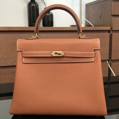 Hermes Kelly Togo Leather Tote Shoulder Bag ,25cm - 에르메스 켈리 토고 레더 여성용 토트 숄더백 HERB0354,25cm,브라운