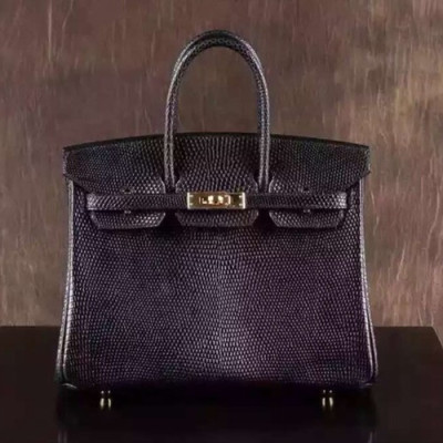 Hermes Birkin Lizard Leather Tote Shoulder Bag ,25cm - 에르메스 버킨 리저드 레더 여성용 토트 숄더백 HERB0374,25cm,블랙