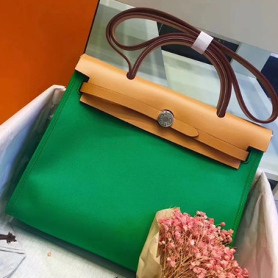 Hermes Herbag Canvas Tote Shoulder Bag ,31cm - 에르메스 허백 캔버스 남여공용 토트 숄더백 HERB0471,31cm,그린