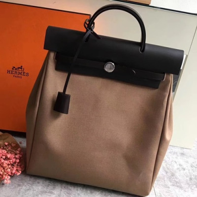 Hermes Herbag-A DOS Canvas Back Pack ,35cm - 에르메스 허백-A DOS 캔버스 남여공용 백팩 HERB0480,35cm,브라운