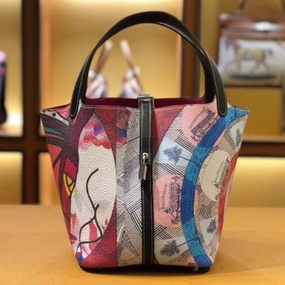 Hermes Picotin  Lock Togo Leather Tote Bag,22cm - 에르메스 피코탄 락 토고 레더 여성용 토트백 HERB0502, 22cm,레드+블루