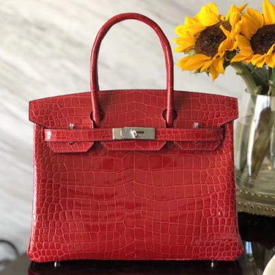 Hermes Birkin Crocodile Leather Tote Shoulder Bag ,30cm - 에르메스 버킨 크로커다일 여성용 토트 숄더백 HERB0530,30cm,레드