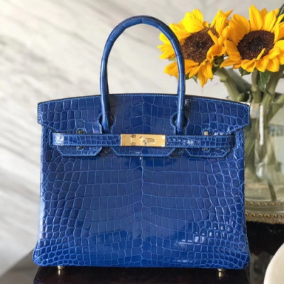 Hermes Birkin Crocodile Leather Tote Shoulder Bag ,30cm - 에르메스 버킨 크로커다일 여성용 토트 숄더백 HERB0534,30cm,블루