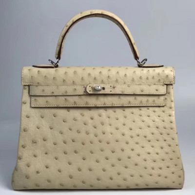 Hermes Kelly Ostrich Leather Tote Shoulder Bag ,32cm - 에르메스 켈리 오스트리치 레더 여성용 토트 숄더백 HERB0541,32cm,베이지