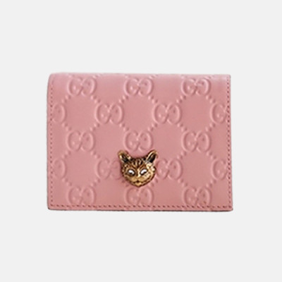 [매장판] Gucci 2018 Signature Cat Card Case - 구찌 시그니처 고양이 카드케이스 Guc0566x.11CM.연핑크