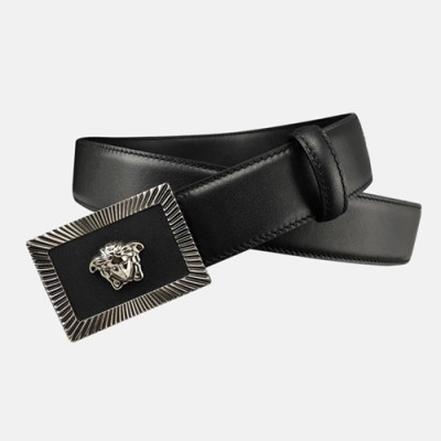 Versace 2019 Collection Mens Medusa Steel Buckle Leather Belt- 베르사체 컬렉션 남성 메두사 스틸 버클 레더 벨트 Ver0108x.Size(3.5cm).블랙실버