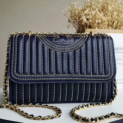 Tory Burch Leather Navy Fleming Stud Small Convertible Chain Shoulder Bag,21cm - 토리버치 레더 네이비 플레밍 스터드 스몰 컨버터블 체인 숄더백 TBB0188,21cm