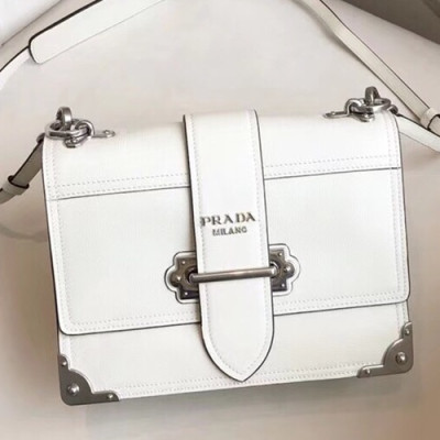 Prada Cahier Leather Shoulder Bag,24cm - 프라다 카이에 레더 여성용 숄더백 ,1BD095-2,24cm,화이트