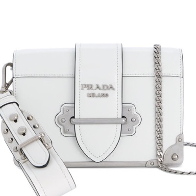 Prada Cahier Leather Shoulder Bag,18cm - 프라다 카이에 레더 여성용 숄더백 ,1BD045-7,18cm,화이트