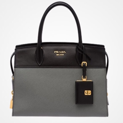 [커[커스텀급]Prada Tote Shoulder Bag,32cm - 프라다 여성용 토트 숄더백 ,1BA047-3,32cm,그레이+블랙