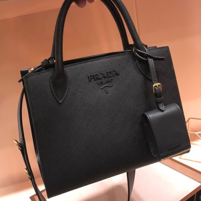 Prada Monochrome Tote Shoulder Bag,26cm - 프라다 모노크롬 여성용 토트 숄더백 ,1BA156-1,26cm ,블랙