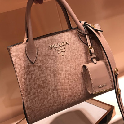 Prada Monochrome Tote Shoulder Bag,26cm - 프라다 모노크롬 여성용 토트 숄더백 ,1BA156-2,26cm ,핑크