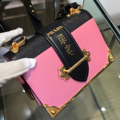 Prada Cahier Leather Shoulder Bag,20cm - 프라다 카이에 레더 여성용 숄더백 ,1BD045-16,20cm,핑크