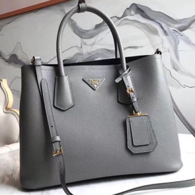 Prada Saffiano Double Tote Shoulder Bag,33CM - 프라다 사피아노 두블레 여성용 토트 숄더백 ,1BG775-2,33cm,그레이