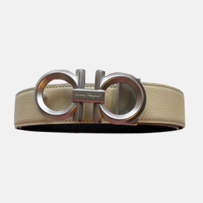 Salvatore Ferragamo 2019 Mens Gancio Leather Belt - 살바토레 페라가모 남성 간치니 레더 벨트 Fer0112x.Size(3.5CM).아이보리은장