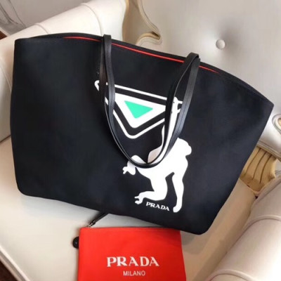 Prada 2018 Canvas Tote Shoulder Bag,40cm - 프라다 2018 캔버스 여성용 토트 숄더백 ,1BG218-5,40cm,블랙