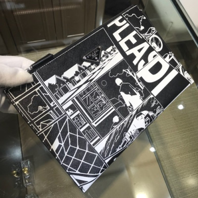 Prada 2019 Saffiano Mens Clutch Bag ,28CM - 프라다  2019 사피아노 남성용 클러치백 2NG005-15,28CM,블랙