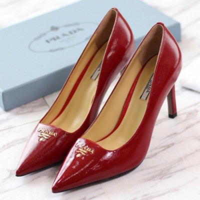 Prada 2019 Ladies Steel Logo Leather Pumps - 프라다 여성 스틸 로고 레더 펌프스 Pra0445x.Size(225 - 250).레드