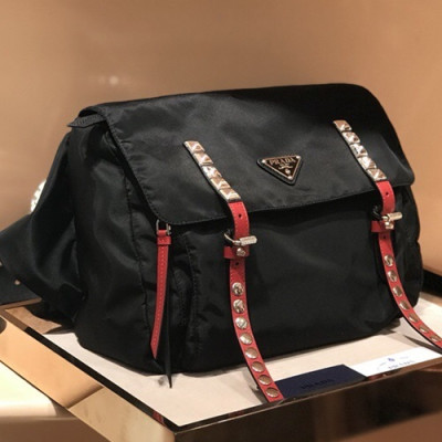 Prada 2018 Nylon Shoulder Bag ,30CM - 프라다 2018 나일론 남여공용 숄더백,1BL013-2,30CM,블랙+레드