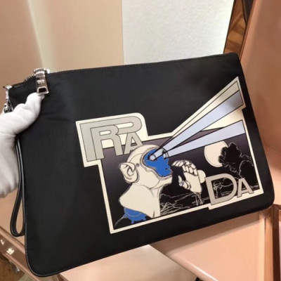 Prada 2018 Nylon Mens Clutch Bag ,36CM - 프라다 2018 나일론 남성용 클러치백 2NH001-2,36CM,블랙+블루