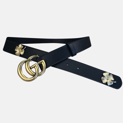 Gucci 2019 Mens GG Clover Embllished Buckle Leather Belt - 구찌 신상 남성 GG 클로버 장식 버클 레더 벨트 Guc0684x.Size(3.0cm).블랙금장