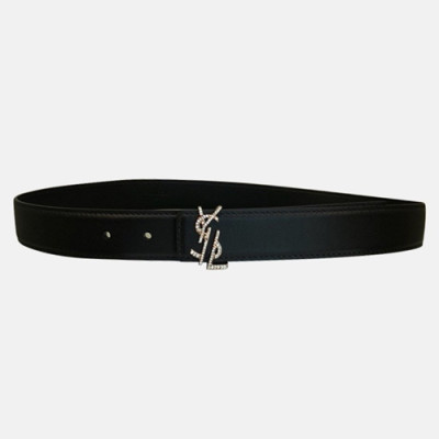 Saint Laurent 2019 Ladies Initial Logo Embellished Santi Leather Belt - 입생로랑 여성 이니셜 로고 엠벨리쉬 샌티 레더 벨트 Ysl0035x.Size(3.0cm).블랙