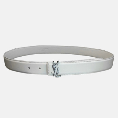 Saint Laurent 2019 Ladies Initial Logo Embellished Santi Leather Belt - 입생로랑 여성 이니셜 로고 엠벨리쉬 샌티 레더 벨트 Ysl0037x.Size(3.0cm).화이트