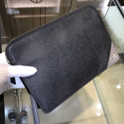 Prada Saffiano Mens Clutch Bag ,26.5CM - 프라다 사피아노 남성용 클러치백 2VF056-9,26.5CM,블랙+그레이