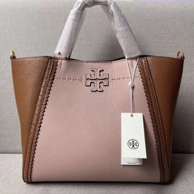 Tory Burch Mcgraw  Brogue Leather Tote Shoulder Bag,28cm - 토리버치 맥그로우 브로그 레더 토트 숄더백 TBB0193,28cm,핑크+브라운