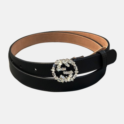 Gucci 2019 Ladies Embellished Crystal Buckle Leather Belt - 구찌 여성 엠벨리쉬 크리스탈 버클 레더 벨트 Guc0720x.Size(2.0cm).블랙