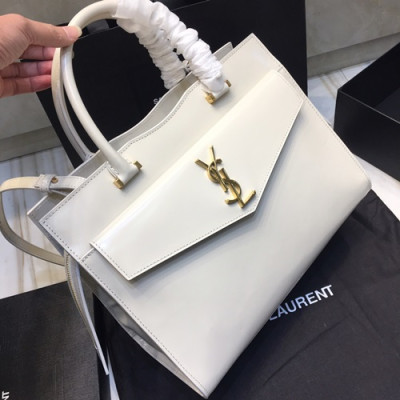 Saint Laurent 2019 Uptown Leather Tote Shoulder Bag,31cm - 입생로랑 2019 여성용 업타운 레더 토트 숄더백 557653, SLB0282,31cm,화이트