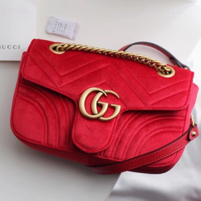 Gucci GG Marmont Matlase Velvet Women Shoulder Bag,22/26CM - 구찌 GG 마몬트 마틀라세 벨벳 여성용 숄더백 446744/443497,GUB0327,22/26CM,레드