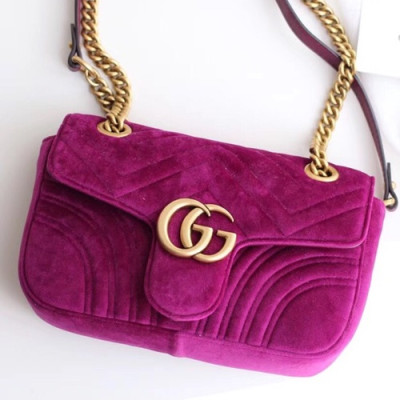 Gucci GG Marmont Matlase Velvet Women Shoulder Bag,22/26CM - 구찌 GG 마몬트 마틀라세 벨벳 여성용 숄더백 446744/443497,GUB0328,22/26CM,퍼플