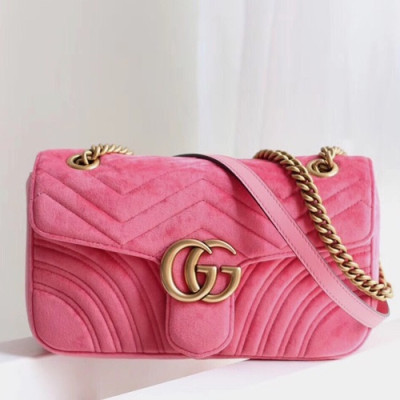 Gucci GG Marmont Matlase Velvet Women Shoulder Bag,22/26CM - 구찌 GG 마몬트 마틀라세 벨벳 여성용 숄더백 446744/443497,GUB0329,22/26CM,핑크