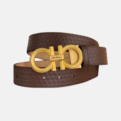 Salvatore Ferragamo 2019 Mens Business Gancini Buckle Leather Belt - 살바토레 페라가모 남성 비지니스 간치니 버클 레더 벨트 Fer0166x.Size(3.5cm).브라운금장