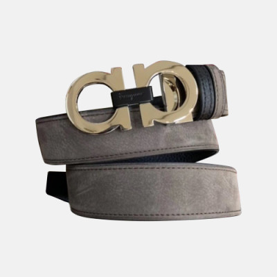 Salvatore Ferragamo 2019 Mens Business Gancini Buckle Leather Belt - 살바토레 페라가모 남성 비지니스 간치니 버클 레더 벨트 Fer0167x.Size(3.5cm).그레이은장