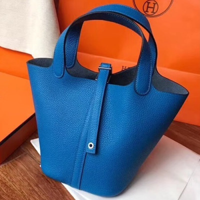 Hermes Picotin  Lock Leather Tote Bag,18cm - 에르메스 피코탄 락 레더 여성용 토트백 HERB0580, 18cm,블루