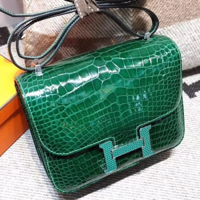 Hermes Constance Crocodile Leather Shoulder Bag,19cm - 에르메스 콘스탄스 크로커다일 레더 여성용 숄더백 HERB0588, 19cm,그린