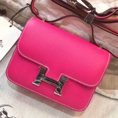 Hermes Constance Epsom Leather Shoulder Bag,14cm - 에르메스 콘스탄스 엡송 레더 여성용 숄더백 HERB0597, 14cm,핑크(은장)