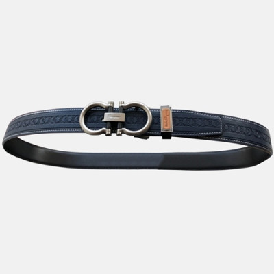 Salvatore Ferragamo 2019 Mens Gancini Buckle Leather Belt - 살바토레 페라가모 남성 간치니 버클 레더 벨트 Fer0189x.Size(3.5cm).네이비은장