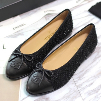 Chanel 2019 Ladies Classic CC Logo Ribbon Tweed Ballet Flat Shoes - 샤넬 여성 클랙식 CC 로고 리본 트위드 발렛 플랫 슈즈 Cnl0305x.Size(225 - 255).블랙