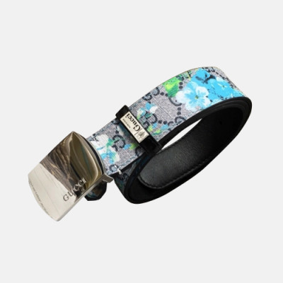 Gucci 2019 Mens Box  Logo Steel Buckle Flower Leather Belt - 구찌 신상 남성 박스 로고 스틸 버클 플라워 레더 벨트 Guc0802x.Size(3.8cm).블루은장