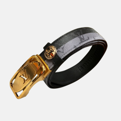 Louis vuitton 2019 Mens Signature Box Logo Automatic Buckle Leather Belt - 루이비통 남성 신상 시그니처 박스 로고 자동버클 레더 벨트 Lou0840x.Size(3.4cm).그레이금장