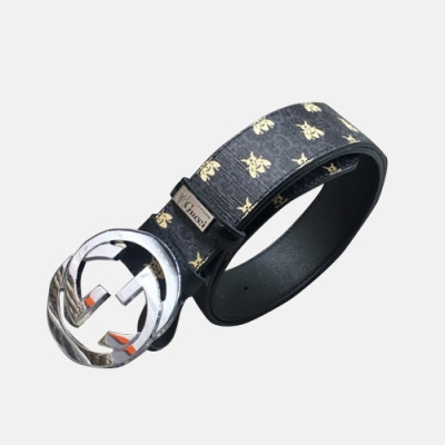 Gucci 2019 Mens GG Logo Steel Buckle Honeybee Leather Belt - 구찌 신상 남성 GG로고 스틸 버클 꿀벌 레더 벨트 Guc0807x.Size(3.8cm).블랙은장