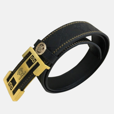 Versace 2019 Mens Palazzo Medusa Steel Buckle Leather Bellt - 베르사체 남성 메두사 스틸 버클 레더 벨트 Ver0158x.Size(3.8cm).블랙금장