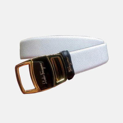 Salvatore Ferragamo 2019 Mens Box Logo Buckle Leather Belt - 살바토레 페라가모 남성 박스 로고 버클 레더 벨트 Fer0224x.Size(3.5cm).화이트금장